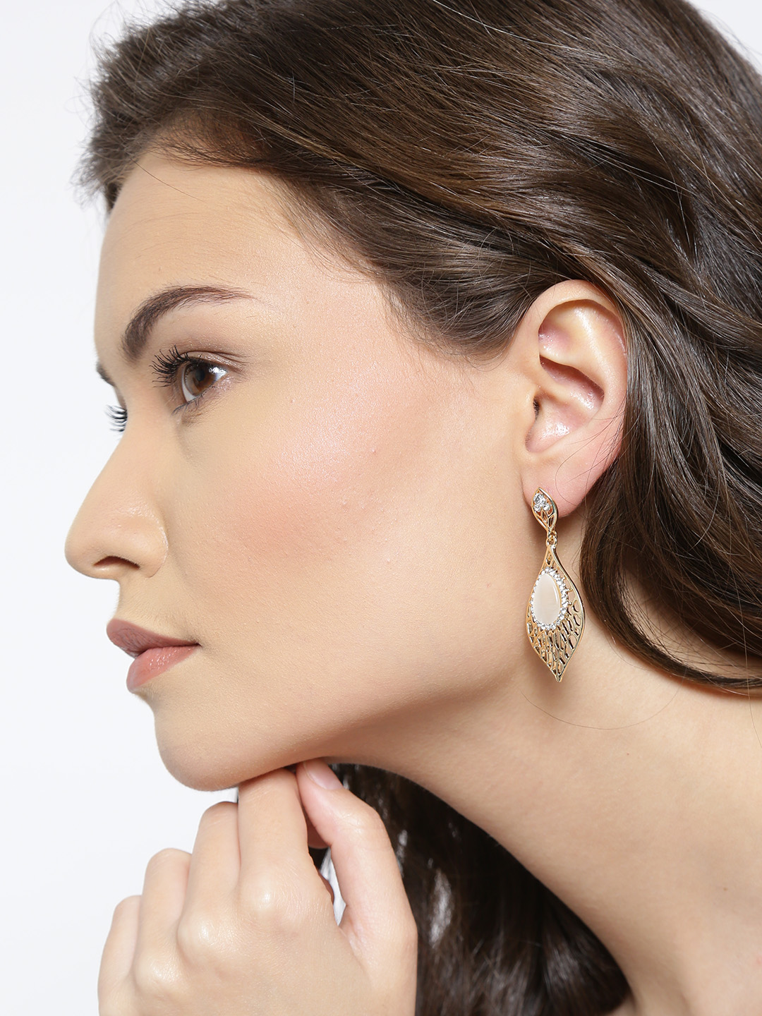YouBella Off-White Gold-Plated Teardrop Shaped Drop Earrings